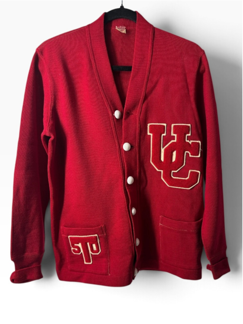 Vintage Nelson Sportswear UC Letterman Varsity Cardigan Wool Knit Sweater sz M